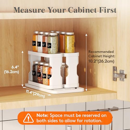 Lifewit Sliding Spice Rack for Cabinets, 6.4"H x 11.1"D x 6.1"W Slide Out Swive Cupboard Spice Organizer with Non-Slip Mat, Adjustable 2-Tier Shelves with Fence, Pull Out Medicine Cabinet Organization