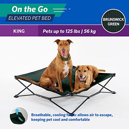Coolaroo On-The-Go Elevated Dog Bed - Foldable Pop-Up Travel Dog Bed with Breathable, Moisture-Resistant Fabric, Carry Bag Included, Lightweight & Portable, Brunswick Green, Extra Large - color: Brunswick Green, style: King