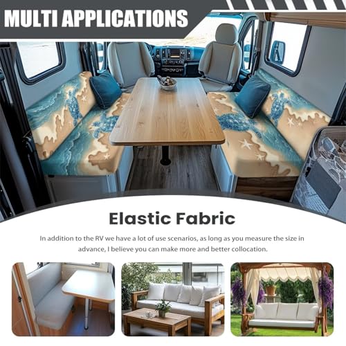 RV Dinette Cushion Covers, Stretchable Camper Cushion Couch Covers Slipcovers with Beach Turtle Print for RV Camper Car Bench (1 Backrest Covers & 1 Bench Covers) - color: Beach Turtle