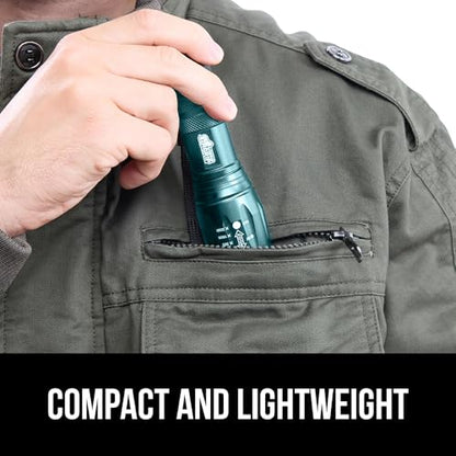 GORILLA GRIP Powerful LED Tactical Flashlight, 750 FT High Lumens 5 Adjustable Modes, Water Resistant, Ultra Bright Zoom Flashlights, Small Mini Flash Light, Camping, Night Dog Walking, Teal Blue - color: Teal Blue