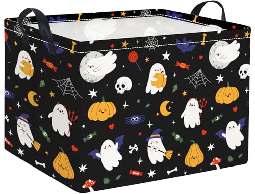Rectangular Halloween Basket for Boys and Girls Kids Trick or Treat Pumpkin Basket for Halloween Parties Cute Storage Bin Organizer Box Room Decor(Black Halloween) - color: Black Halloween
