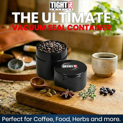 Tightpac Minivac Portable Vacuum Seal Airtight Container – Keeps Coffee Beans, Grounds, Tea, Spices & Herbs Fresh Longer – Travel-Ready, NSF-Certified Food-Grade Storage, 10 to 30 Grams, Black