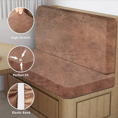 ANARACHON Leather Look RV Dinette Cushion Covers, Stretch Camper Cushion Slipcovers for Travel Trailer Couch RV Booth Seat(1 Backrest Cover & 1 Bench Cover,06 Brown) - color: Saddle Brown, size: 1 Set