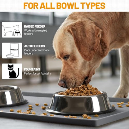 Hubulk Dog Feeding Mat,100% Waterproof Food Grade Silicone Pet Food and Water Bowl Placemat,Dishwasher, High Raised Edge to Prevent Spills,Nonslip Tray to Stop Messes on Floor (24"x16"x0.5", Grey) - color: Grey, size: 24"l X 16"w