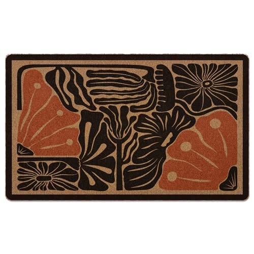 Boho Floral Door Mat, Boho Floral Doormat, Black Flower Welcome Front Door Mat Outside Indoor Outdoor Entrance, Botanical Artificial Coir Doormats Rugs for Patio Entry Home Decor, 30x17in - color: Floral-2