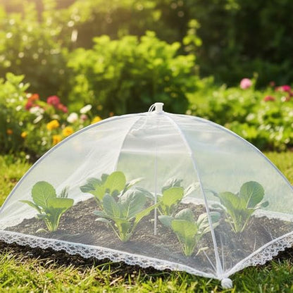 6 Pack Mesh Food Covers 17 Inch, White Pop-Up Food Tents, Collapsible Umbrella Screen Covers for Parties, BBQs, Picnics, Outdoor Camping Dining, Reusable Fly Cover - size: White