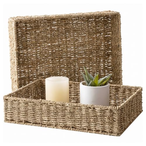 StorageWorks Large Seagrass Tray for Bathroom, Seagrass Storage Baskets for Shelves, Handwoven Natural Wicker Baskets for Organizing, 2-Pack - color: Natural(seagrass), size: 15 ¾"L x 11 ¼"W x 3 ½"H