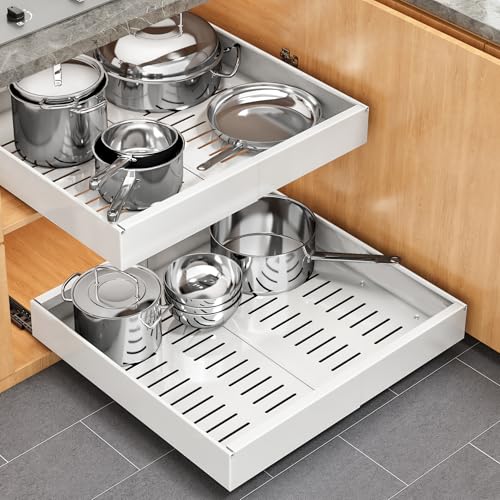 Pull out Cabinet Organizer, 1 pack, 20.5" Deep Heavy Slide out Drawers, Upgrade Three Triple-Slide Rail Systems, Expandable 12.8"-20.8" Roll out Shelf Storage for Kitchen Base Cabinet Organization - color: White, size: 20.5"D×12.8"-20.8"W(1 Pack)