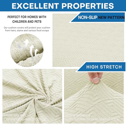 ZNSAYOTX Stretch Cushion Covers Sofa Loveseat Cushion Couch Seat Covers Slipcovers Soft Replacement Unique Pattern Furniture Protector with Elastic Bottom (Light Beige, 1 Pc 2-Seat Cushion Cover) - color: Light Beige, size: 1 Cushion Loveseat