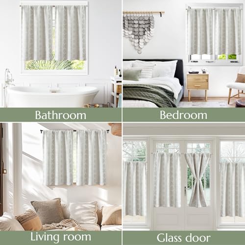 jinchan 95% Blackout Boho Kitchen Curtains 24 Inches Cafe Tier Curtains Bohemian Small Drapes for Bedroom RV Basement Half Window Room Darkening Thermal Insulated 2 Panels Geen on Beige - color: 95% Blackout | Green on Beige, size: 25"W x 24"L (Pack of 2)