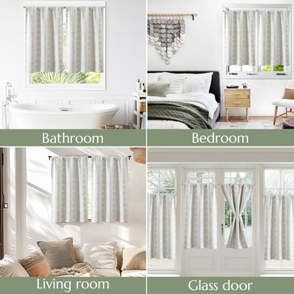 jinchan 95% Blackout Boho Kitchen Curtains 24 Inches Cafe Tier Curtains Bohemian Small Drapes for Bedroom RV Basement Half Window Room Darkening Thermal Insulated 2 Panels Geen on Beige - color: 95% Blackout | Green on Beige, size: 25"W x 24"L (Pack of 2)