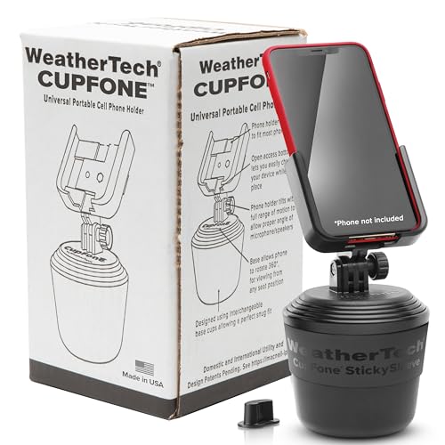 WeatherTech CupFone, Universal Cup Holder Phone Mount for Cars – Adjustable & Secure Fit with Open Access for Charging – Compatible with iPhone, Android - Black - color: Black, size: Regular