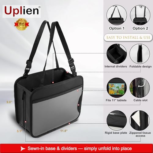 Car Organizer Bag for Back Seat Front Seat or Between Seats Premium PU Leather Hanging Storage Caddy with Tablet Holder Tissue Box Cup Bottle Holders Mesh Pockets for Kids Adults