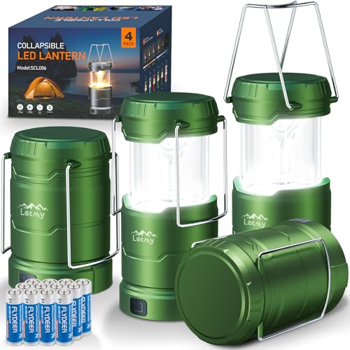 LETMY LED Camping Lantern for Power Outages, 3 Color Modes & Dimmable Battery Powered Lantern, IPX4 Waterproof & Collapsible, Lanterns Flashlight Survival Kits for Emergency Hurricane Hiking, 4 Pack - style: Green-4 Pack