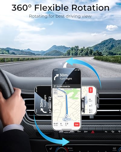 MRGLAS Phone Holders for Your Car Vent with Double Metal Hook Clip, 【One-Hand Operation】 Air Vent Cell Phone Car Mount, Universal Automobile Cradle Fit for iPhone 17 Android and All Smartphones - color: Dark Black