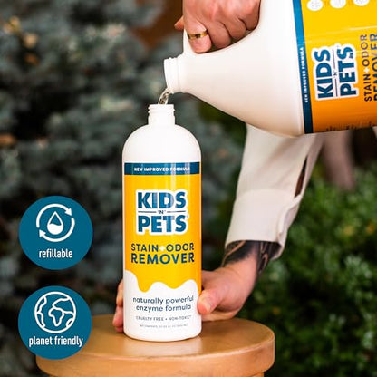 KIDS 'N' PETS Instant All-Purpose Stain & Odor Remover Permanently Eliminates Dog Pee, Cat Urine, Other Smells, Spots from Home Carpet, Couch, Furniture, Mattress, Fabric. Non-Toxic, Child Safe - 27oz - style: 27.05 fl oz