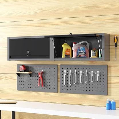 JZD Small Metal Wall Mounted Storage Garage Cabinet with Flip Up Door, Black & Grey - size: M-01
