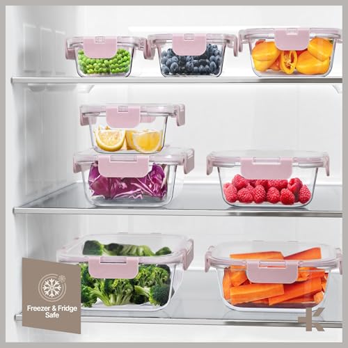 Bakken Borosilicate Glass Food Storage Containers with Lids 24 Pieces, BPA-Free Stackable Lunch & Leftover Containers, Microwave, Freezer & Dishwasher Safe, 100% Airtight Leak-Proof, Pink - color: Pink
