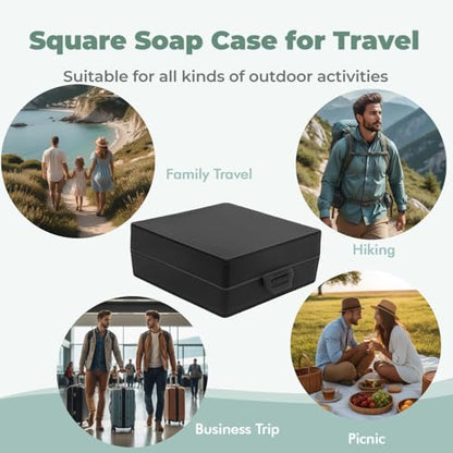 Soap Container, Shower Square Bar Holder Fit Handmade Soap, Travel Soap Case (Black) - color: Black