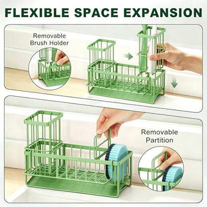 Sponge Holder for Kitchen Sink, Kitchen Sink Caddy, Kitchen Sink Sponge Holder, Dish Sponge Holder, Kitchen Sink Organizer for Sponge, Dish Brush, Scrubber(9.65" x 3.74" x 6.3", Avocado) - color: Avocado