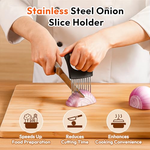 Onion Slicer, Stainless Steel Onion Holder for Slicing with Protective Case, Onion Cutter Tool for Meat Lemon Potato Tomato Avocado Egg Kitchen Slicing Assistant Tool (1 PCS) - color: 1 PCS