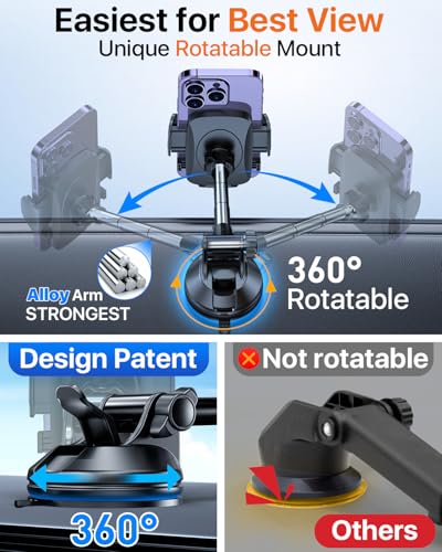 YRU True Upgrade for Safety Car Phone Holder Mount Patent & Military-Grade Dashboard Cell Phone Holder for Car Vent Windshield Phone Stand for iPhone 17 16 15 14 13 Pro Max Truck Samsung, Matte Black - color: Matte Black