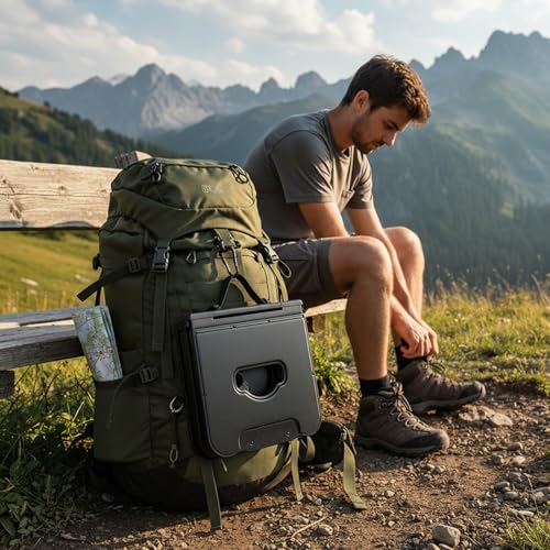 Upgraded Collapsible Stool with Backrest, Portable Telescopic Seat with Carry Bag, Square Folding Stool for Camping Gardening Fishing Hiking BBQ, Max Load Capacity 550lbs