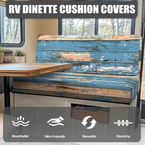 NDISTIN Wood Blue RV Dinette Cushion Covers 2Pcs Rv Couch Cover Replacement Comfortable Camper Couch Cover for RVS Washable RV Cushion Covers Dinette Booth Set - color: Wood Blue