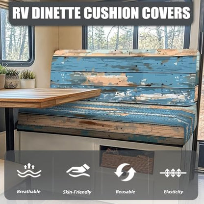 NDISTIN Wood Blue RV Dinette Cushion Covers 2Pcs Rv Couch Cover Replacement Comfortable Camper Couch Cover for RVS Washable RV Cushion Covers Dinette Booth Set - color: Wood Blue