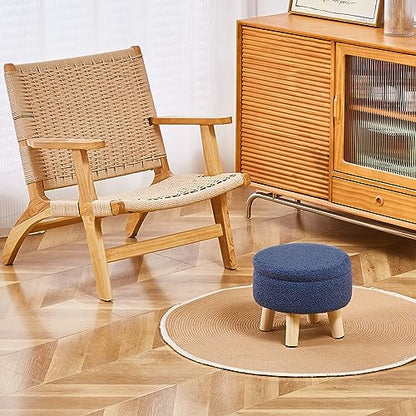 Wimarsbon Storage Ottoman, Modern Round Footrest with Soft Padded Seat, Teddy Velvet Footstool with Wood Legs, Accent Small Table or Plant Stand for Hallway, Living Room (Grey-Blue) - color: Dark Grey Blue