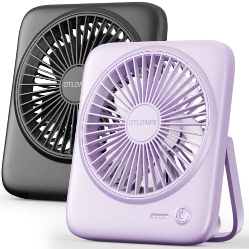 Otlonpe Personal Portable Desk Fan 2 Pack, 4000mAh Small Rechargeable Portable Fan Battery Operated & USB Powered for Travel Sleeping Bedroom Office Home Table, Cordless, Quiet, 4-Speed, 6.5 Inch - color: Black & Purple