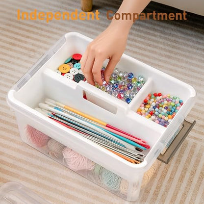 Citylife 17 QT Plastic Storage Bins Clear Storage Box with Removable Tray Stackable Latching Box with Handle for Organizing Tool, Craft, Office, Bead - size: 17 Qt- 1 Pack-H