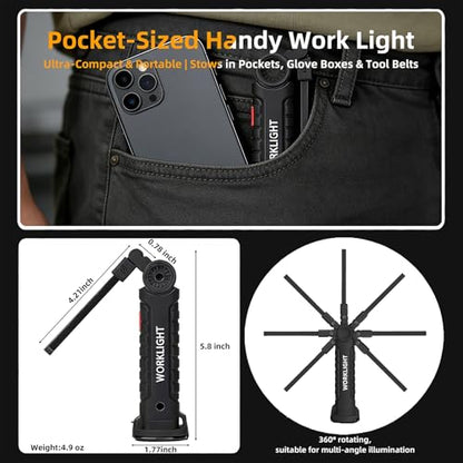 Tool Fathers Day Dad Gifts for Men Him Husband, LED Rechargeable Work Light for Mechanic with Magnetic Base Hook, Grill Light Inspection Flashlight 5 Modes 360° Rotate Car Repair Emergency Birthday - color: Black