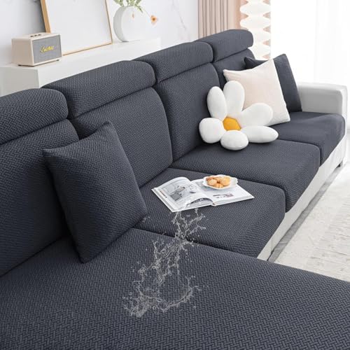 Smiry Waterproof Couch Cushion Covers, Stretch Jacquard Thick Sofa Cushion Covers, Washable Seat Slipcover Elastic Furniture Protector for Pets, Kid (2PC, Dark Grey) - color: Dark Grey, size: Seat Cushion 2PC