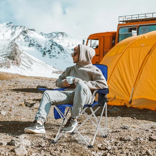 Elevon Camping Chair, Portable Folding Outdoor Chair with Arms, Cup Holder and Carry Bag - color: Blue