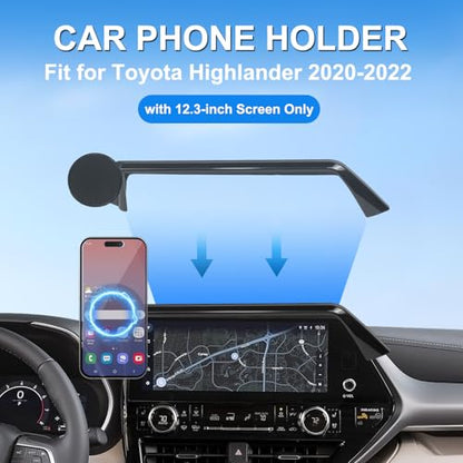Car Phone Holder for 2020-2022 Toyota Highlander Accessories 12.3-inch Screen Fixed Clip, Magnet Cell Phone Mount Compatible with MagSafe, Hands-Free 360° Rotation Automobile Cradles Not Affect Vent - size: 2020-2022 Toyota Highlander