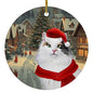 Tortie Turkish Van Cat Christmas Ornament 2026 Santa Hat Winter Village Landscape Scene Circle Ceramic Holiday Tree Hanging Decor Keepsake Gifts for Turkish Van Cat Lovers