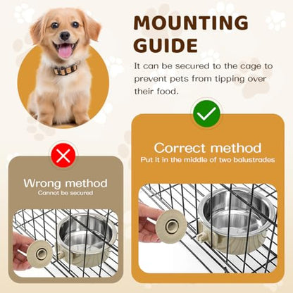 2Pcs Pets Lightweight Stainless Steel Bowl,Removable Stainless Steel Pet Hanging Food Water Feeder Bowl for Puppy Dog Cat Rabbit Ferret Bird Gunea Pigs (Large) - size: Large