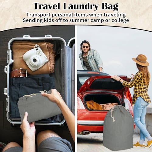 Canvas Laundry Bags with Handles & Square Base 13.8"Wx13.8"Dx27.6"H, Large Heavy Duty Laundry Hamper Bag, College Dorm Washable Drawstring Canvas Dirty Clothes Sack (Gray) - color: Gray | Square Base, size: 13.8"Wx13.8"Depthx27.6"H