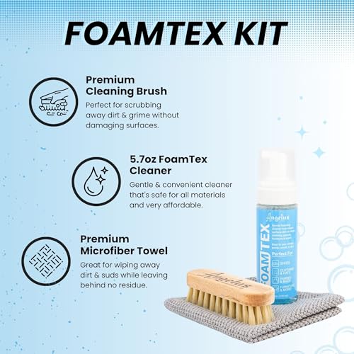 Angelus Foam Tex Cleaning Kit, Shoe Cleaning Kit for Leather, Canvas, Suede, and Rubber – Removes Dirt, Stains, and Scuffs – Non-Toxic, For Sneakers, Hats, Furniture, Clothing & More. Made In USA