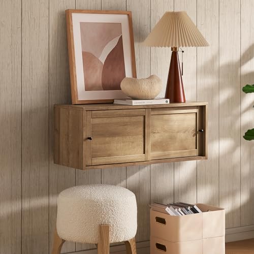 mopio Lauren Floating TV Shelf, Multi-Purpose Modular Under TV Display Shelf, Wall Mounted Wood Television Cabinet, Nightstand, Side Table, End Table, Bedside Shelves for Bedroom (Oak, 62", Twin) - color: Oak, size: Twin