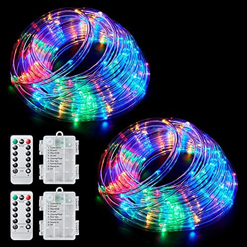 Color Changing Rope Lights String Lights for Bedroom, Battery Powered Light Strip 40ft 8 Modes Hanging Fairy Lights with Remote for Camping Halloween Christmas, 2 Pack - color: Multi Color-2P