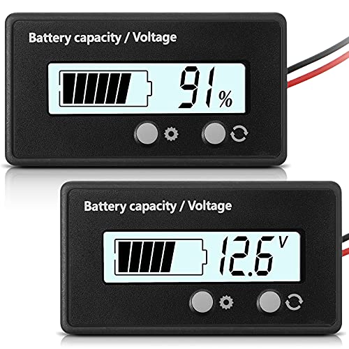 DC 12V 24V 36V 48V 60V 72V 84V Golf Cart Battery Meter with Alarm, Front Setting and Switch Key Battery Capacity Voltage Indicator Gauge Acid and Lithium ion Indicator(White) - color: White
