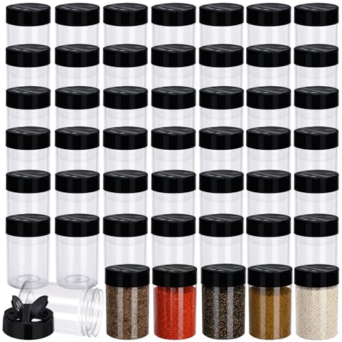 50 Pack 5.5 oz Spice Jars Plastic Clear Empty Bottles with Shaker Lids Bulk Reusable Seasoning Containers for Herbs Spices Powders Glitter - size: 5.5 oz