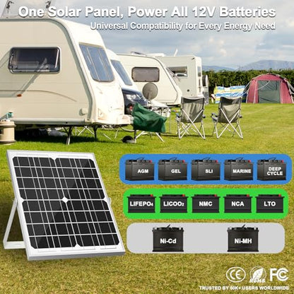 SOLPERK Solar Panel Kit 20W 12V, Waterproof Solar Battery Trickle Charger Maintainer + Smart MPPT Controller + Adjustable Mount Bracket for Boat Car RV Motorcycle Marine Automotive - size: 20W MPPT Kit
