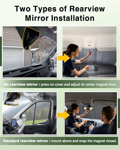 Insulated Blackout Windshield Cover for Privacy & Sun Protection, All-Season Van Life Camping Window Shade, Fit for Ford Transit 150 250 350 Medium/High Roof 2015-2025, Gray - size: Front Windshield
