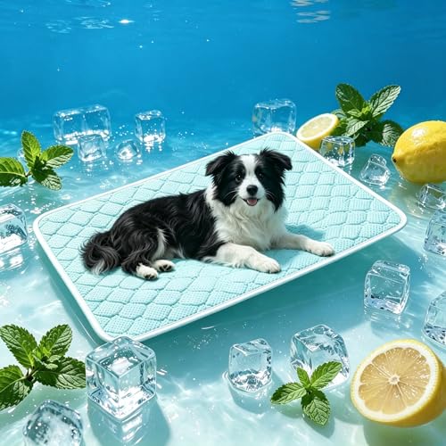 Pet Cooling Mat Scratch Resistant QMAX>0.5 Instant 6-12°F Drop, No Water or Electricity Needed Self Cooling Crate Mat for Bed, Floor, Car Travel Indoor Outdoor Summer Use Light Blue 36" x 24" - color: Light Blue, size: L (36" x 24")