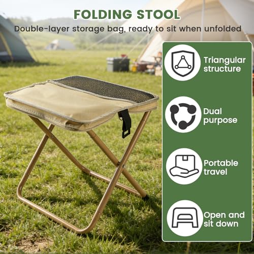 Portable Folding Stool 2-in-1 Camping Chair with Sling Bag Lightweight 12inch /264lbs Load Collapsible Stool Seat for Adults Camping Fishing Hiking BBQ Travel Rest（Yellow） - color: Yellow