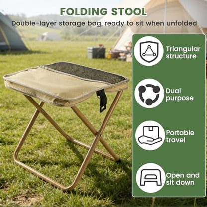 Portable Folding Stool 2-in-1 Camping Chair with Sling Bag Lightweight 12inch /264lbs Load Collapsible Stool Seat for Adults Camping Fishing Hiking BBQ Travel Rest（Yellow） - color: Yellow