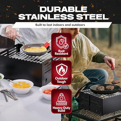 Chef Master Butane Stove Cover - Universal Fit for Any Standard Size - Premium Black Steel Collapsible Camp Wind Guard - Camping Windscreen & Grill Wind Blocker Panel - Outdoor Cooking Accessory 90278 - size: Black Steel
